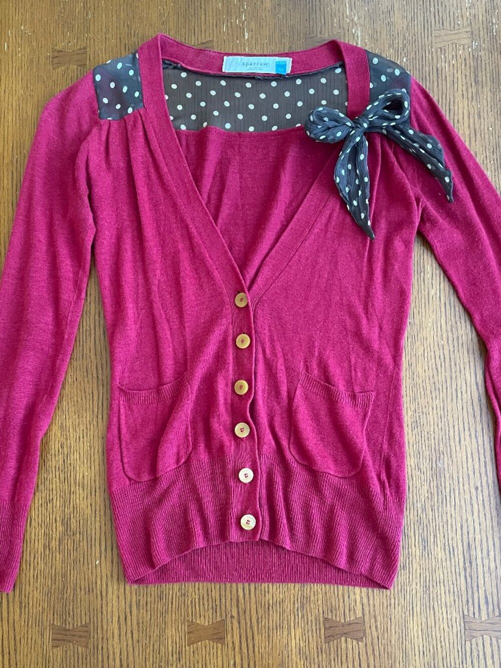 Anthropologie Sparrow Breezy Ride Bow Cardigan Sweater Red XS Y2K Retro